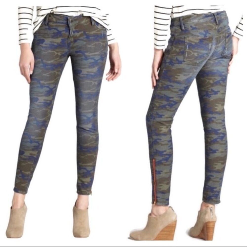 ETIENNE MARCEL Women's Mid Rise Camo Green Blue Ankle Skinny Jeans Size 28